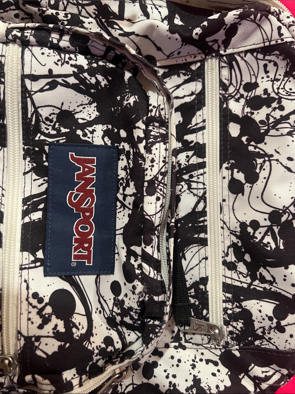 Jansport Unisex Big Student Black and White Paint-Splatter Backpack - Picture 6 of 16